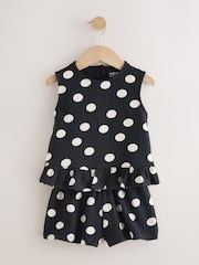 Monochrome Spot Peplum 100% Cotton Vest and Shorts Set (3mths-7yrs) - Image 5 of 9