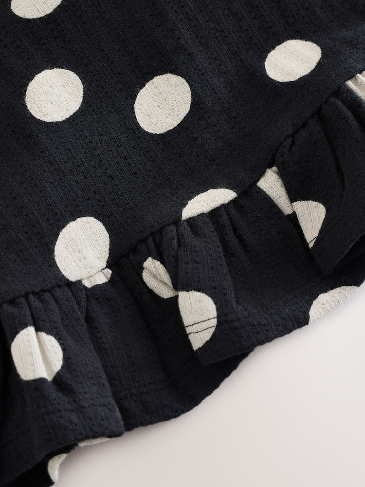 Monochrome Spot Peplum 100% Cotton Vest and Shorts Set (3mths-7yrs) - Image 9 of 9