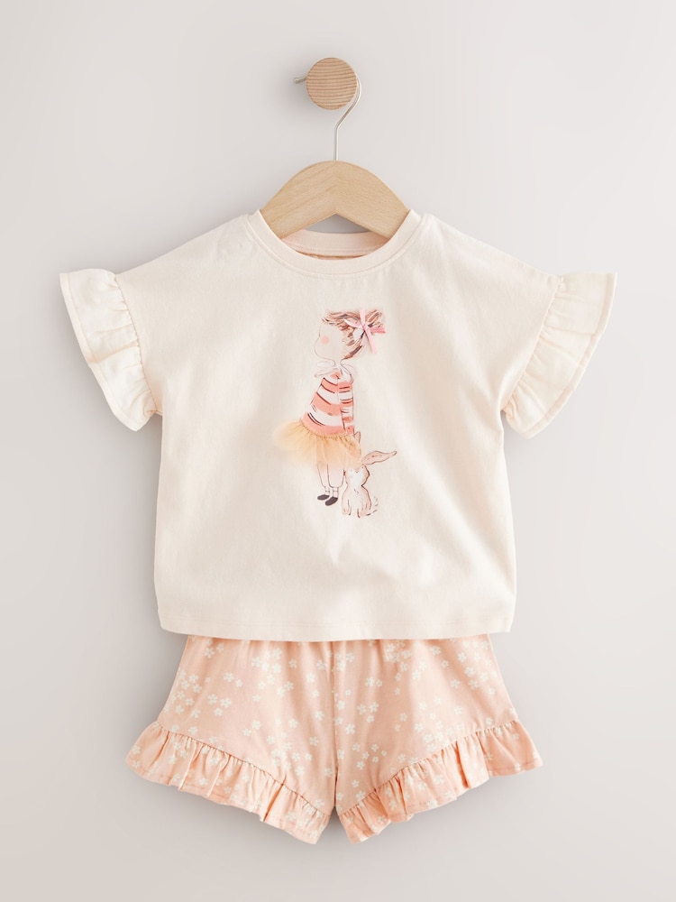 Pink Ballet Girl and Bunny Short Sleeve T-Shirt and Shorts Set (3mths-7yrs) - Image 4 of 8
