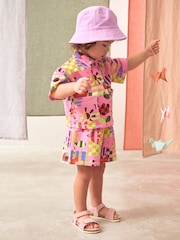 Purple Stampy Flowers 100% Cotton Short Sleve Shirt and Shorts Set (3mths-7yrs) - Image 1 of 9