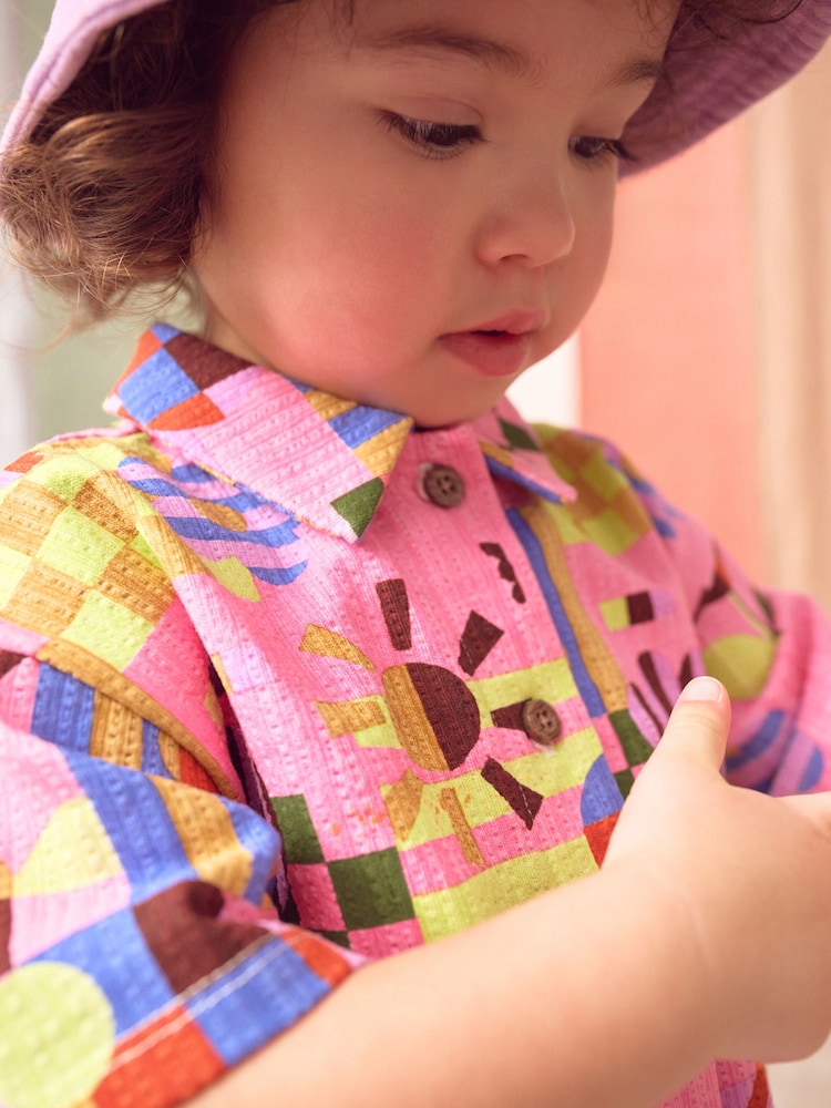 Purple Stampy Flowers 100% Cotton Short Sleve Shirt and Shorts Set (3mths-7yrs) - Image 2 of 9