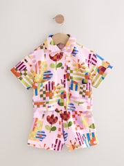 Purple Stampy Flowers 100% Cotton Short Sleve Shirt and Shorts Set (3mths-7yrs) - Image 4 of 9
