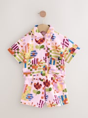 Purple Stampy Flowers 100% Cotton Short Sleve Shirt and Shorts Set (3mths-7yrs) - Image 5 of 9