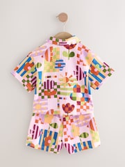 Purple Stampy Flowers 100% Cotton Short Sleve Shirt and Shorts Set (3mths-7yrs) - Image 6 of 9
