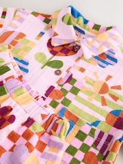 Purple Stampy Flowers 100% Cotton Short Sleve Shirt and Shorts Set (3mths-7yrs) - Image 7 of 9