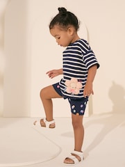 Navy Padded Flower Short Sleeve T-Shirt and Cycle Shorts Set (3mths-7yrs) - Image 2 of 9