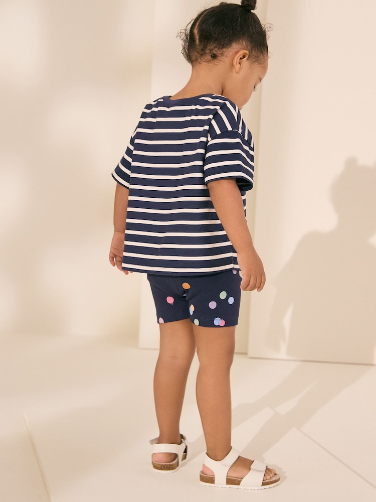 Navy Padded Flower Short Sleeve T-Shirt and Cycle Shorts Set (3mths-7yrs) - Image 3 of 9