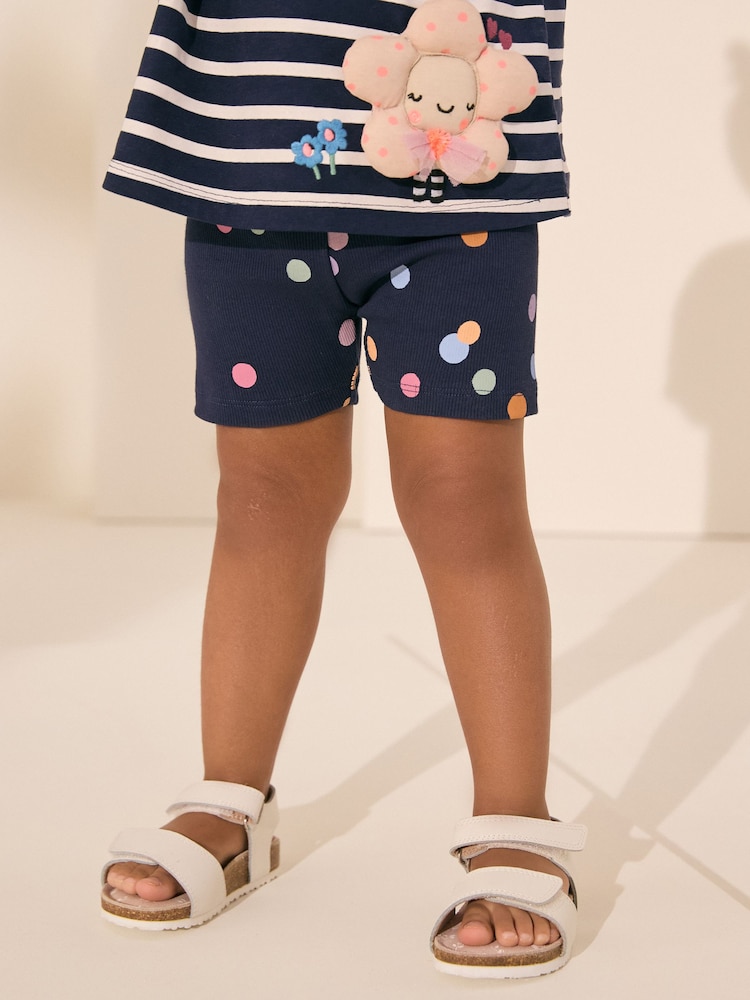 Navy Padded Flower Short Sleeve T-Shirt and Cycle Shorts Set (3mths-7yrs) - Image 4 of 9