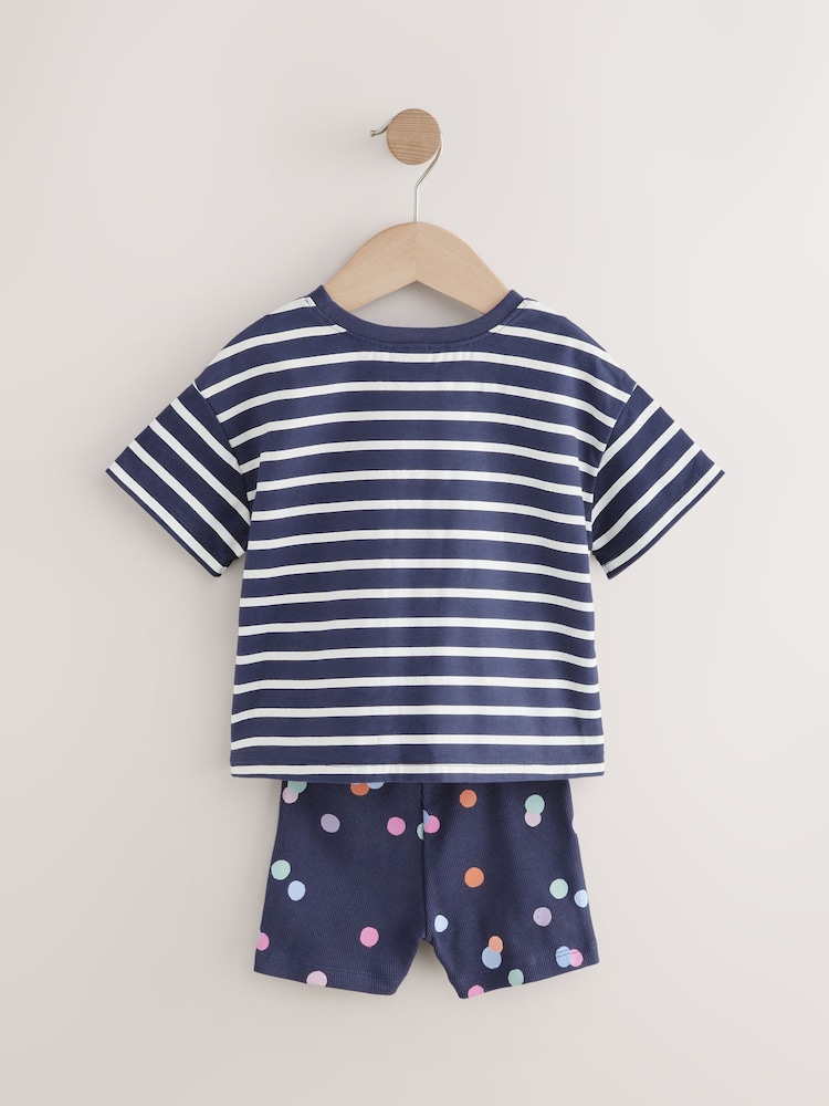 Navy Padded Flower Short Sleeve T-Shirt and Cycle Shorts Set (3mths-7yrs) - Image 7 of 9