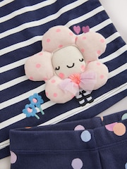 Navy Padded Flower Short Sleeve T-Shirt and Cycle Shorts Set (3mths-7yrs) - Image 8 of 9