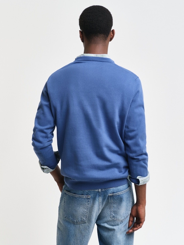 GANT Blue Classic 100% Cotton V-Neck Jumper - Image 2 of 4 GANT Blue Classic 100% Cotton V-Neck Jumper - Image 2 of 4