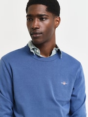 GANT Blue Classic 100% Cotton V-Neck Jumper - Image 3 of 4
