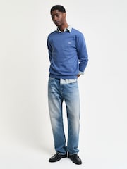 GANT Blue Classic 100% Cotton V-Neck Jumper - Image 4 of 4