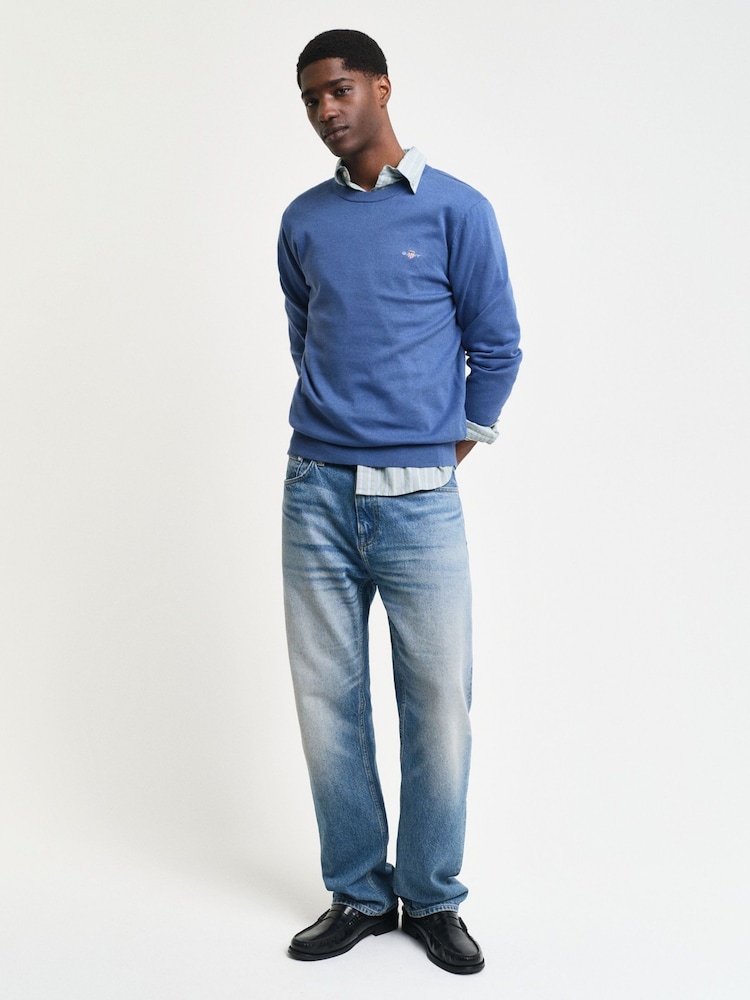 GANT Blue Classic 100% Cotton V-Neck Jumper - Image 4 of 4