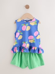 Blue Fruit Peplum 100% Cotton Vest and Shorts Set (3mths-7yrs) - Image 3 of 7