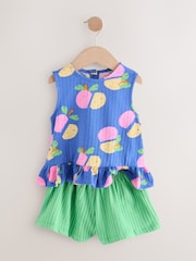 Blue Fruit Peplum 100% Cotton Vest and Shorts Set (3mths-7yrs) - Image 4 of 7