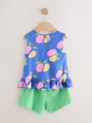 Blue Fruit Peplum 100% Cotton Vest and Shorts Set (3mths-7yrs) - Image 5 of 7