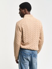 GANT Brown Cable Half Zip 100% Cotton Jumper - Image 2 of 5