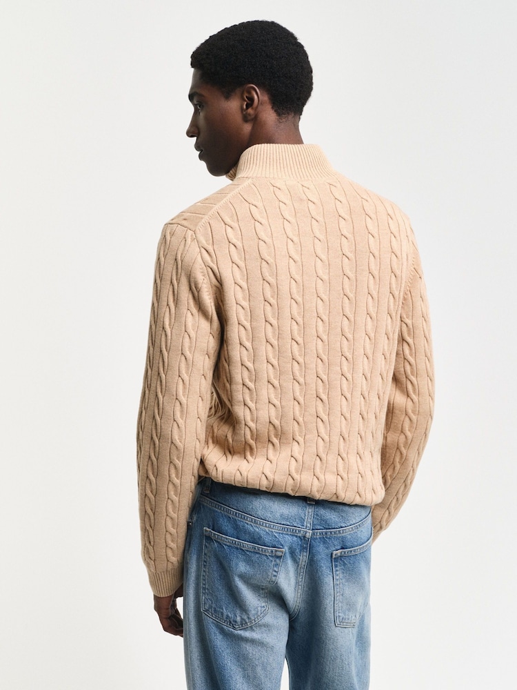 GANT Brown Cable Half Zip 100% Cotton Jumper - Image 2 of 5