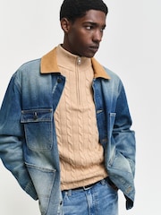 GANT Brown Cable Half Zip 100% Cotton Jumper - Image 3 of 5