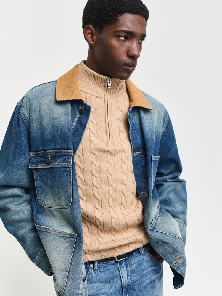 GANT Brown Cable Half Zip 100% Cotton Jumper - Image 3 of 5