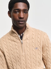 GANT Brown Cable Half Zip 100% Cotton Jumper - Image 4 of 5