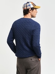 GANT Blue 100% Cotton Cable Crew Neck Jumper - Image 2 of 4