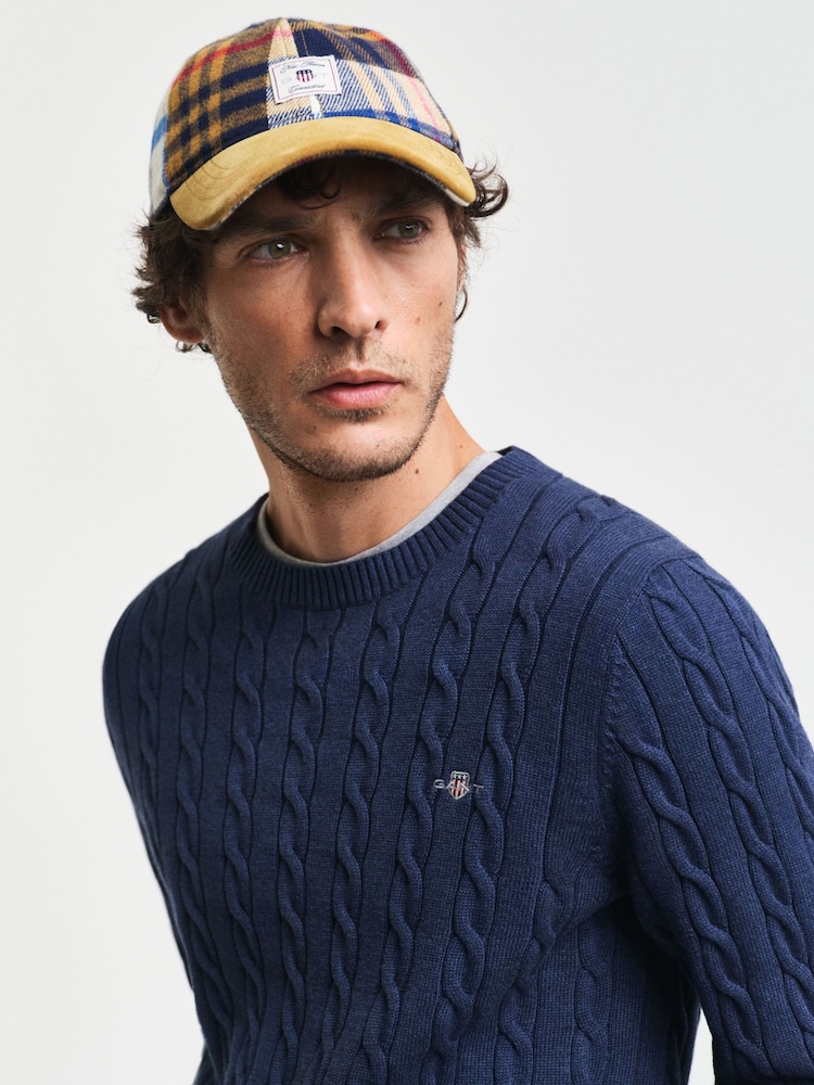 GANT Blue 100% Cotton Cable Crew Neck Jumper - Image 4 of 4