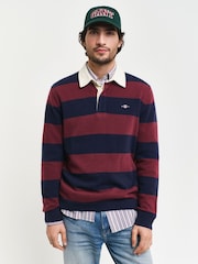 GANT Blue Extrafine Lambswool Striped Polo Shirt - Image 1 of 5