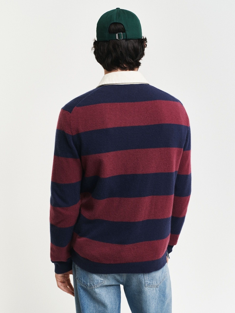 GANT Blue Extrafine Lambswool Striped Polo Shirt - Image 2 of 5