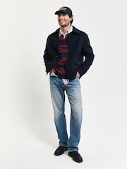 GANT Blue Extrafine Lambswool Striped Polo Shirt - Image 3 of 5