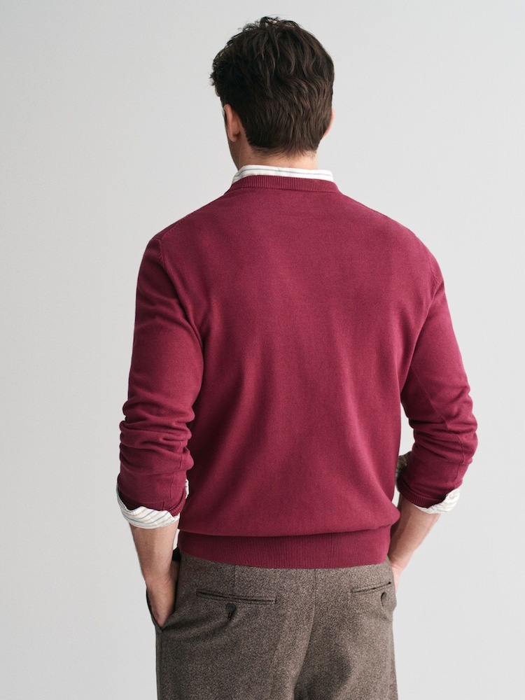 GANT Red Classic 100% Cotton V-Neck Jumper - Image 2 of 4