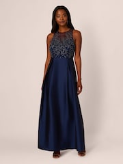 Adrianna by Adrianna Papell Blue Bead Combo Taffeta Long Dress - Image 1 of 6