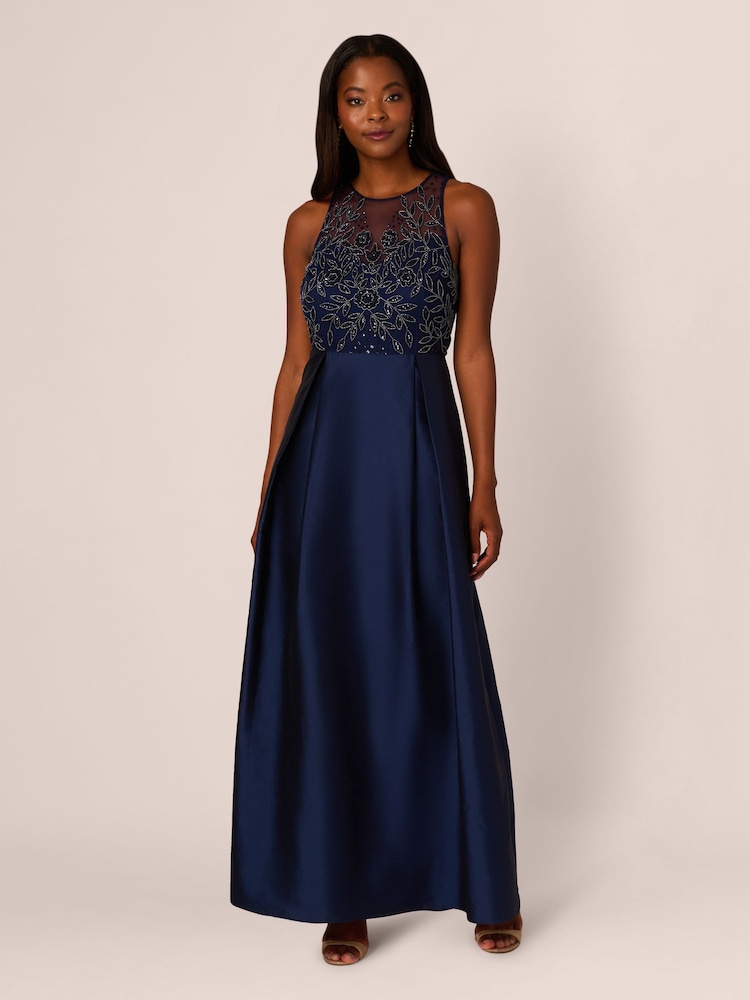 Adrianna by Adrianna Papell Blue Bead Combo Taffeta Long Dress - Image 1 of 6