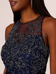 Adrianna by Adrianna Papell Blue Bead Combo Taffeta Long Dress - Image 4 of 6
