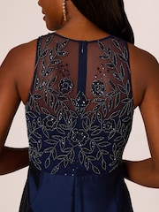 Adrianna by Adrianna Papell Blue Bead Combo Taffeta Long Dress - Image 5 of 6