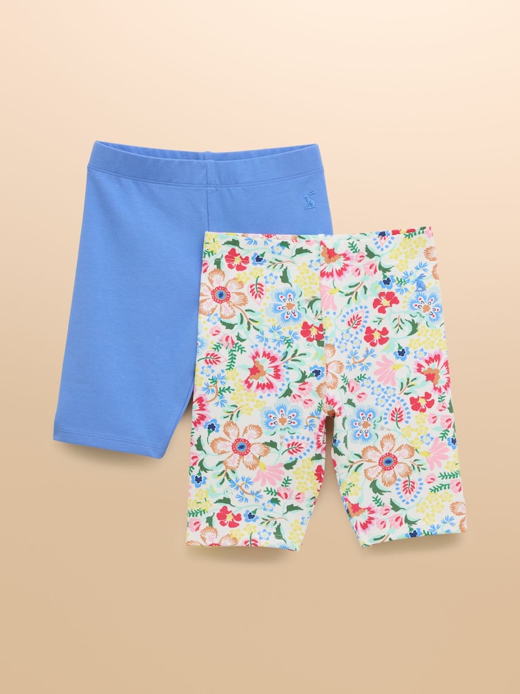 Joules Cartwheel Floral Blue Pack Of Two Cotton Stretch Cycling Shorts - Image 1 of 6 Joules Cartwheel Floral Blue Pack Of Two Cotton Stretch Cycling Shorts - Image 1 of 6