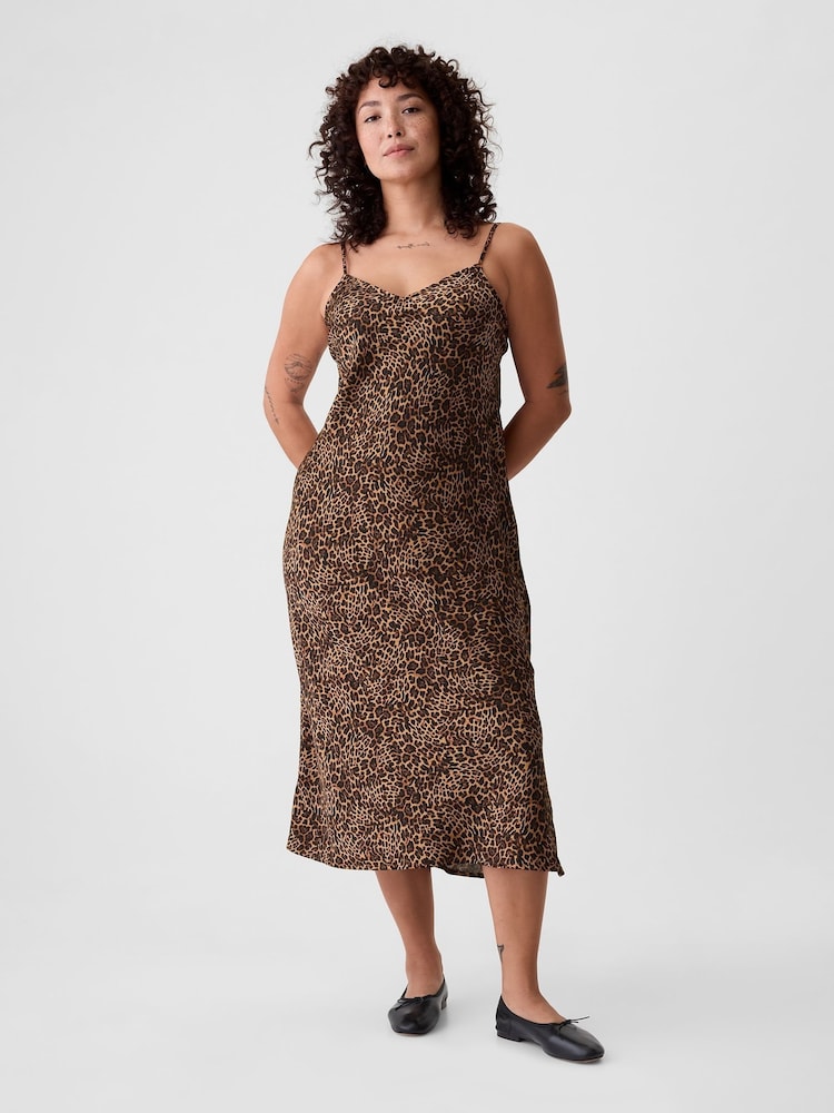 Gap Brown Satin Leopard Print Midi Dress - Image 1 of 5 Gap Brown Satin Leopard Print Midi Dress - Image 1 of 5