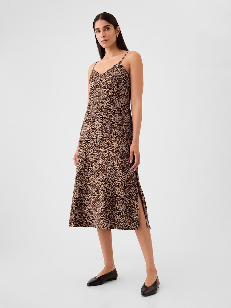 Gap Brown Satin Leopard Print Midi Dress - Image 2 of 5 Gap Brown Satin Leopard Print Midi Dress - Image 2 of 5