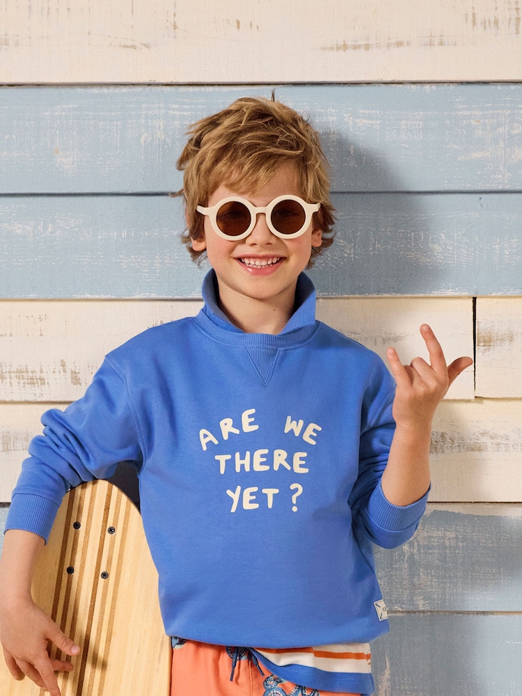Синий - Joules Sundaze круглый вырез толстовки со слоганом - Изображение 1 из 7