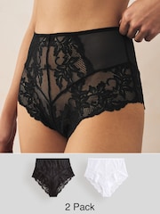 Black/White High Waist Lace Knickers 2 Pack - Image 1 of 9