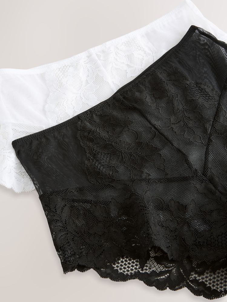 Black/White High Waist Lace Knickers 2 Pack - Image 8 of 8
