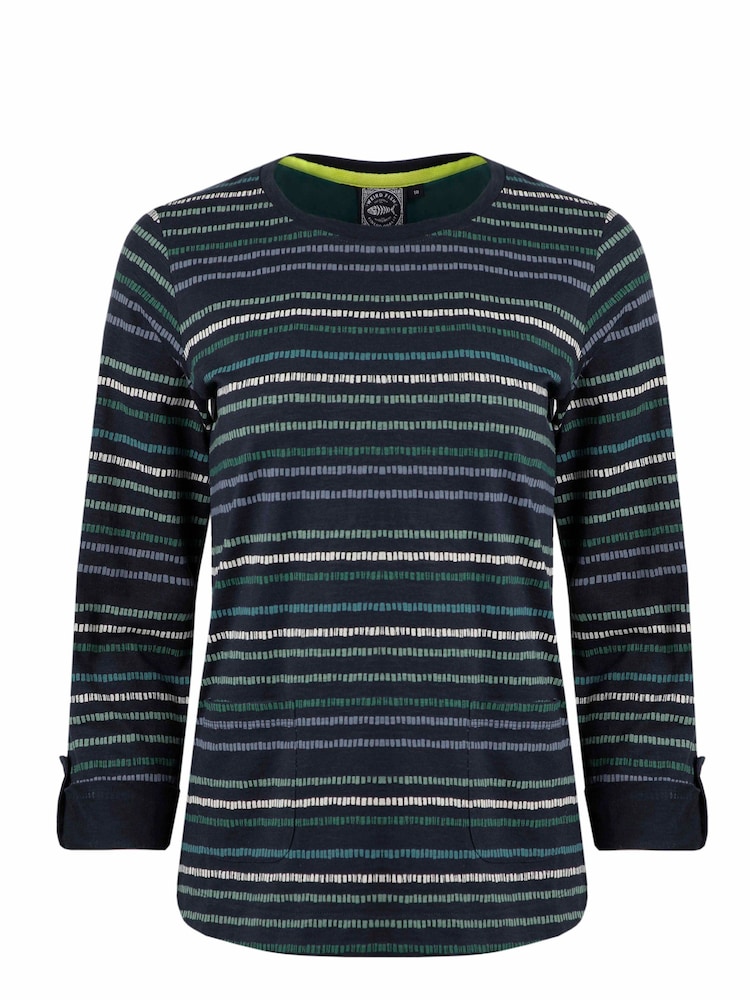 Weird Fish – Anonna – bedruckte Jersey-Slub-Tunika mit Streifen, 100 % Baumwolle, Blau - Bild 1 von 2