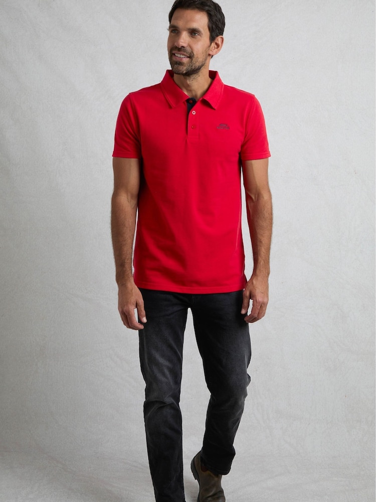 Weird Fish Red Miles Pique 100% Cotton Polo Shirt - Image 4 of 8