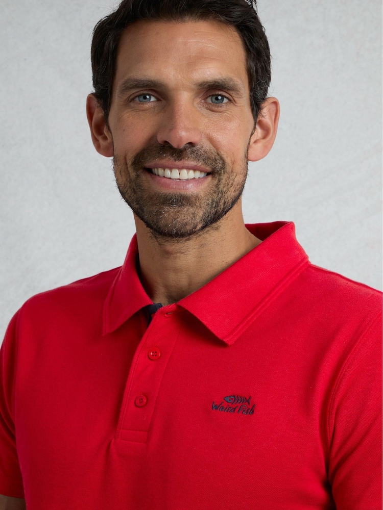 Weird Fish Red Miles Pique 100% Cotton Polo Shirt - Image 5 of 8