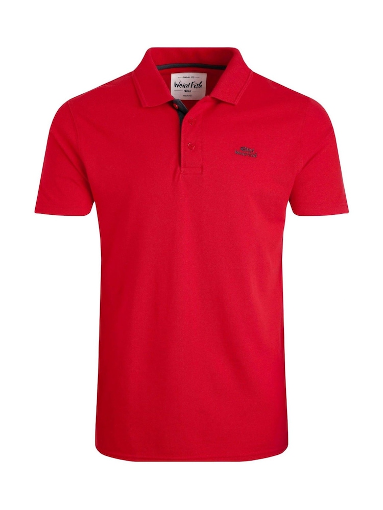Weird Fish Red Miles Pique 100% Cotton Polo Shirt - Image 7 of 8
