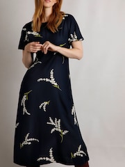 Weird Fish Blue Weird Fish Everly Eco Liva Printed Viscose Dress - Image 1 of 6