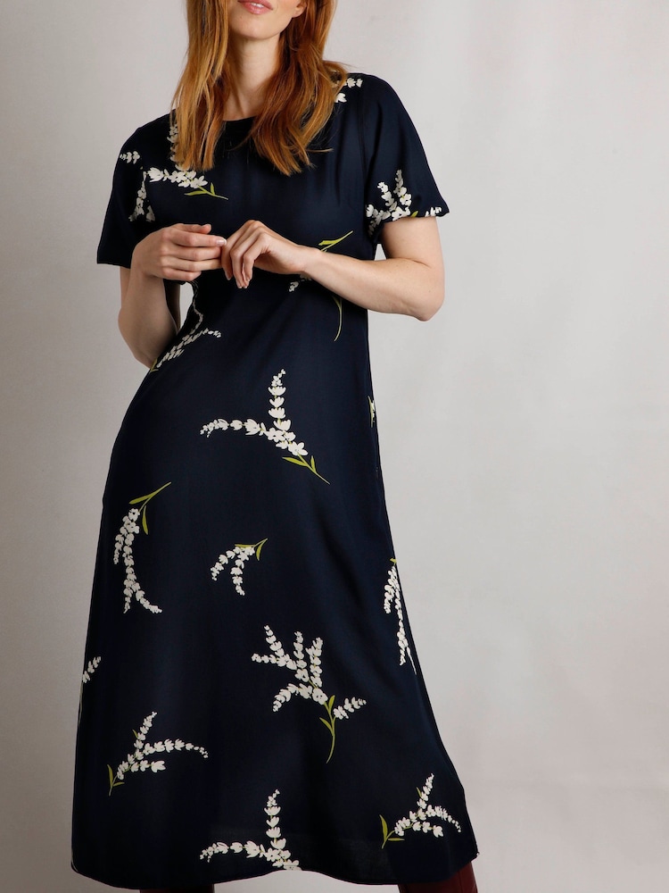 Weird Fish Blue Weird Fish Everly Eco Liva Printed Viscose Dress - Image 1 of 6