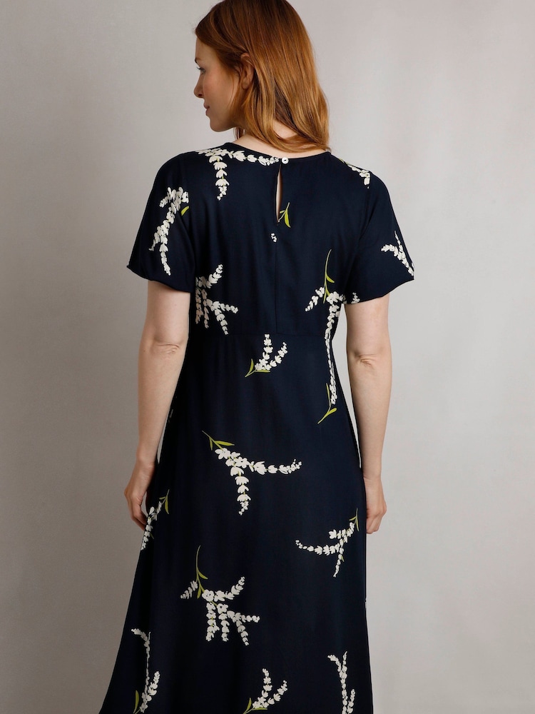 Weird Fish Blue Weird Fish Everly Eco Liva Printed Viscose Dress - Image 2 of 6
