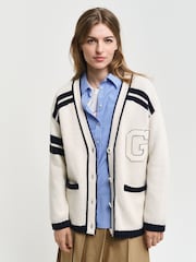 GANT Cream Varsity V-Neck Cardigan - Image 1 of 4